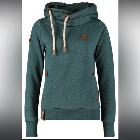 Naketano hoodie pullover cowl neck owl detail leather patches medium - Picture 3 of 14